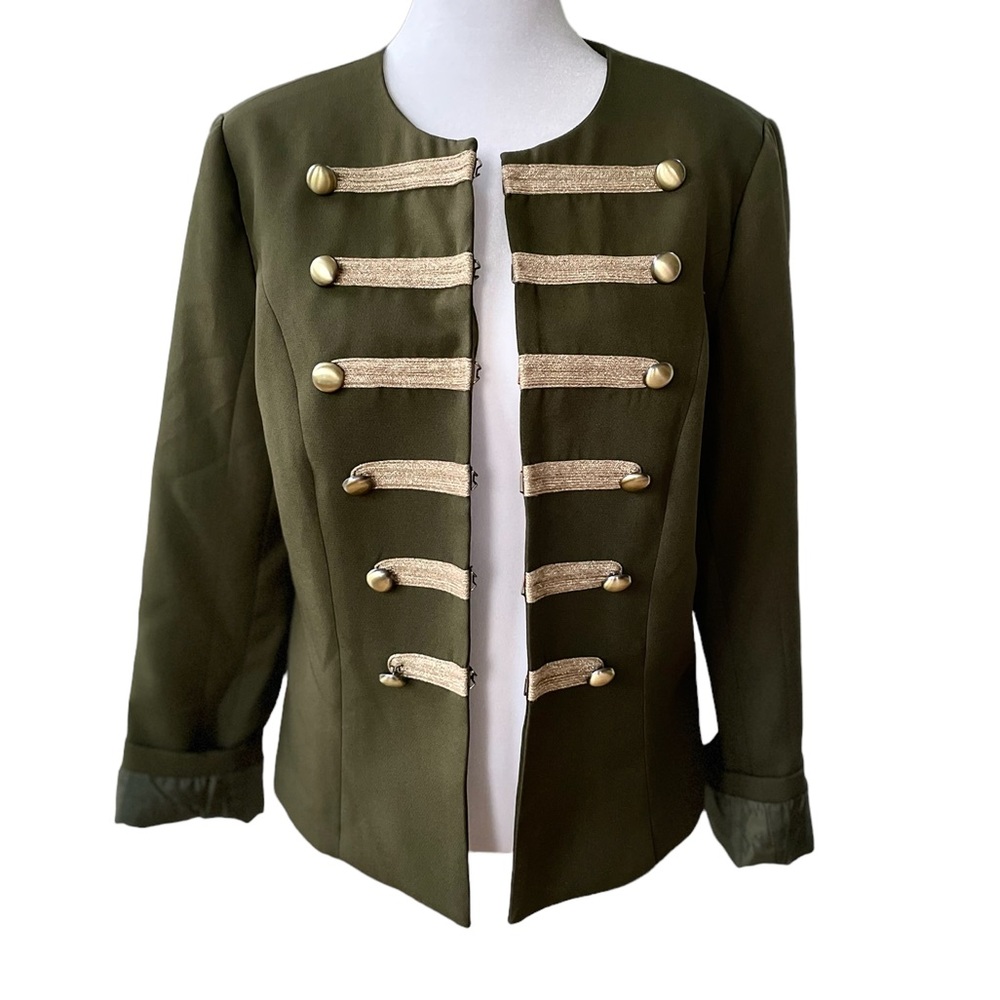 Vintage NY & Company Olive Green Napoleon Band Jacket Blazer Gold Cording Medium